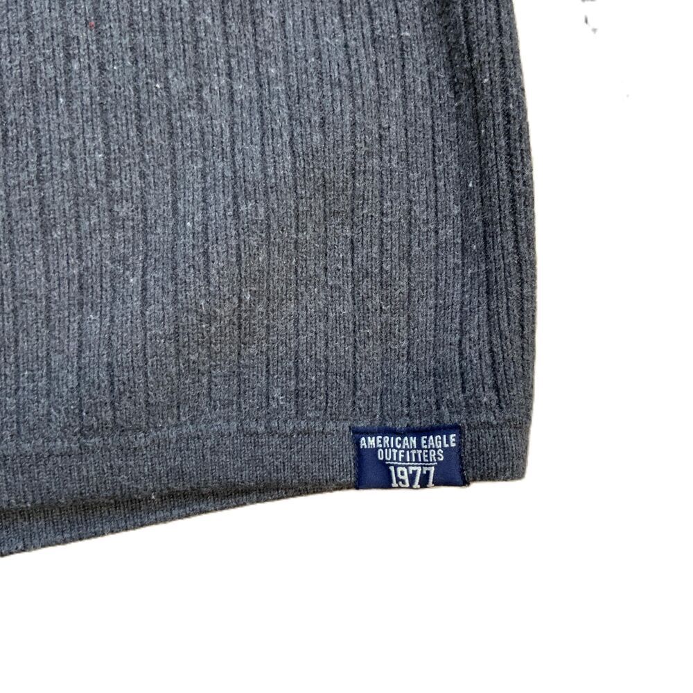 American Eagle Charcoal Ribbed Knit Crew Neck Wool Blend Grandpacore Sweater XL - Picture 6 of 11